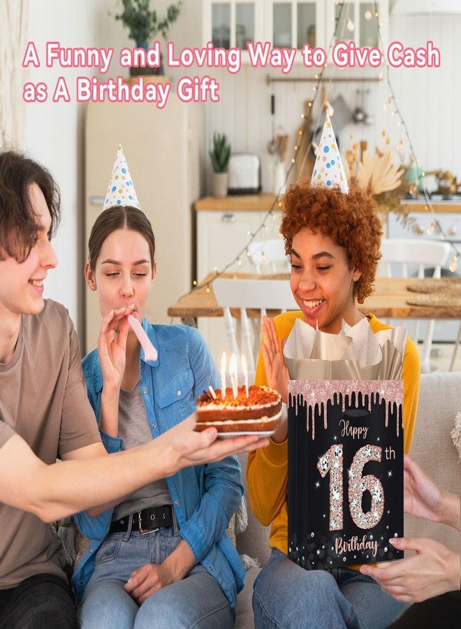 GOLDCROW Sweet 16 Gifts for Girls - 16th Birthday Money Box for Cash Gifts 16th Birthday Gift Bag with Tissue Paper and Greeting Card Set - Rose Gold Sweet 16 Party Decorations - Image 5